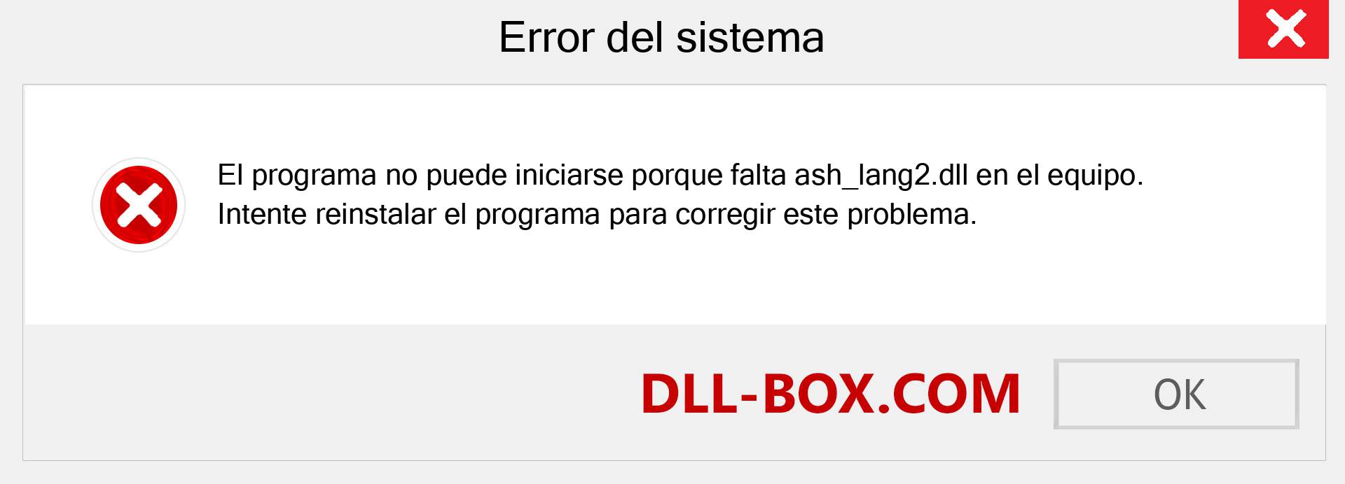 ¿Falta el archivo ash_lang2.dll ?. Descargar para Windows 7, 8, 10 - Corregir ash_lang2 dll Missing Error en Windows, fotos, imágenes